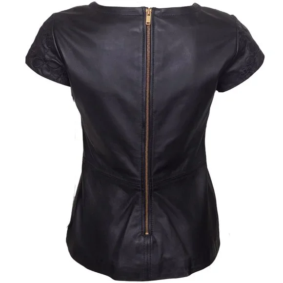 Women's Back Zip Leather Top